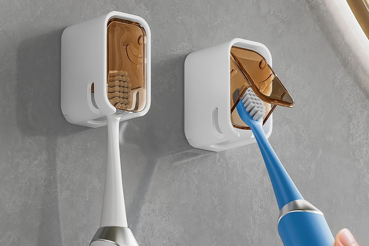 2Pcs Toothbrush Holders Wall Mounted Tooth Brush Holder with Cover for Shower