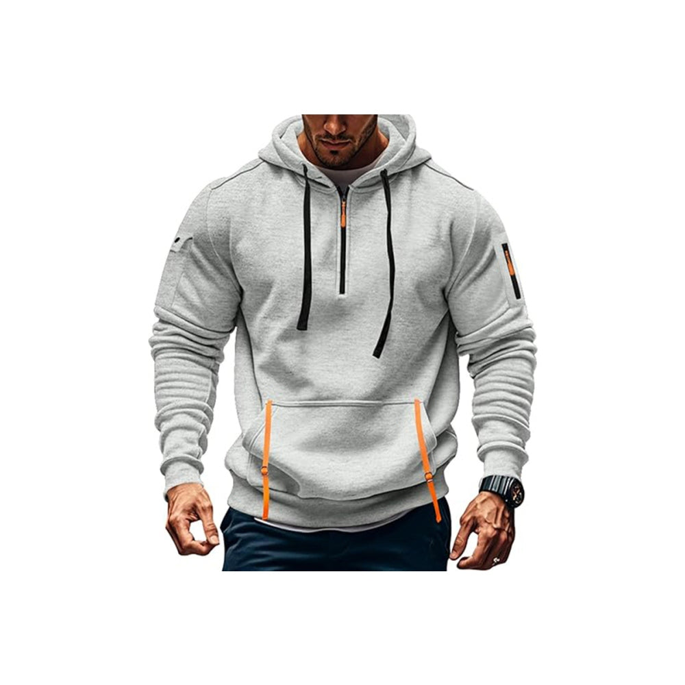 Fleece Hooded Sweatshirt Casual Hoodie for Men-Light Grey