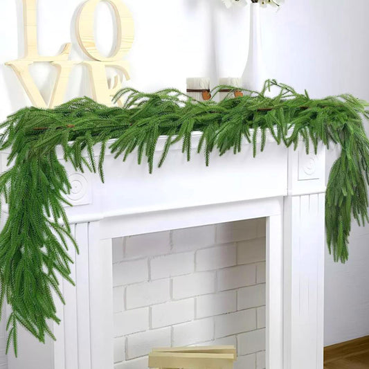Christmas Faux Pine Garland Rattan Greenery Garland for Home Fireplace Decor