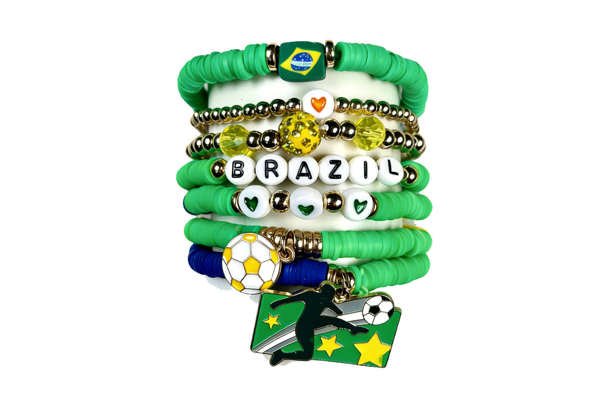 Colorful Soft Clay Football World Cup Bracelets Set for Aldults Soccer Fans