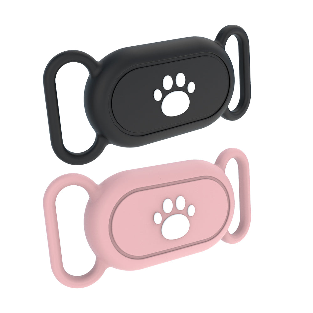 2Pcs Silicone Case Water-resistant Pet Collar Holder for Samsung Galaxy SmartTag2-Black and Pink