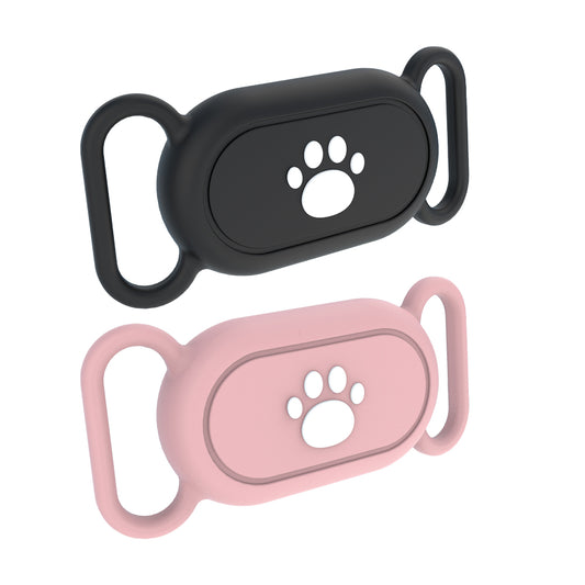 2Pcs Silicone Case Water-resistant Pet Collar Holder for Samsung Galaxy SmartTag2-Black and Pink