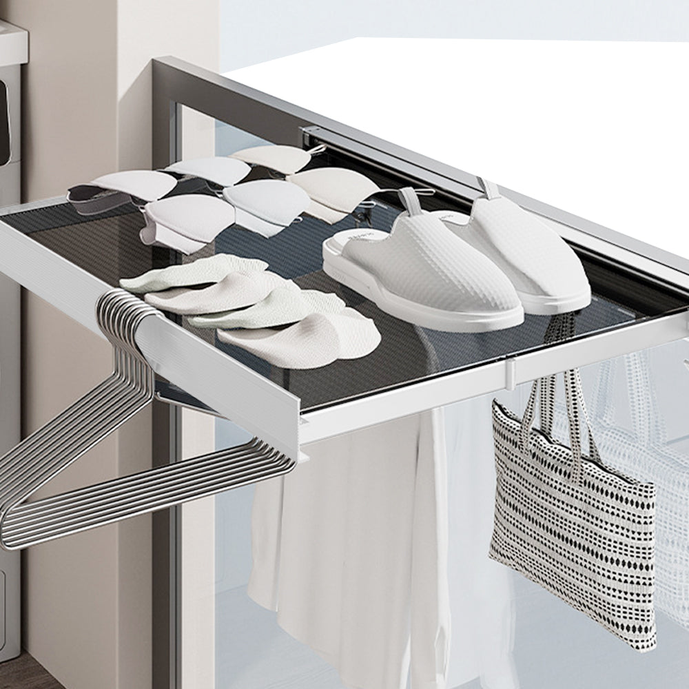 Wall Mounted Retractable Laundry Drying Rack with 6 Hooks