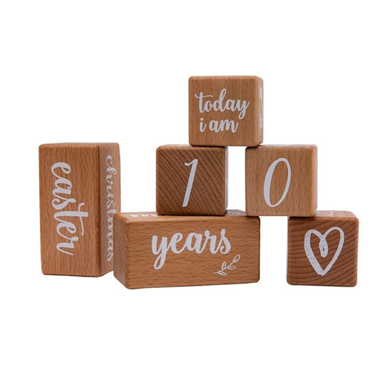 6Pcs Wooden Milestone Block Cute Photography Prop Ornament