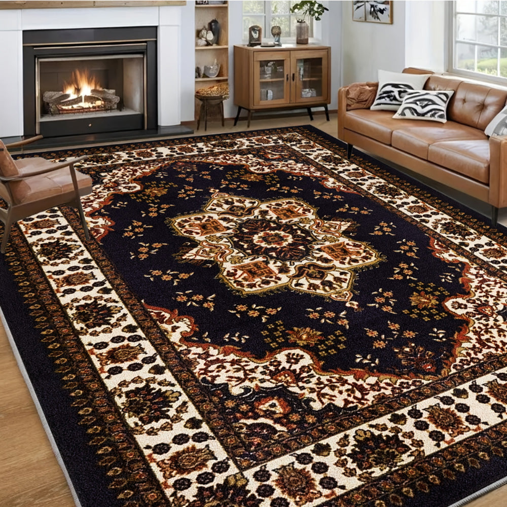 Large Floor Rug Crystal Velvet Vintage Boho Non-Slip Carpet for Bedroom Dining Room