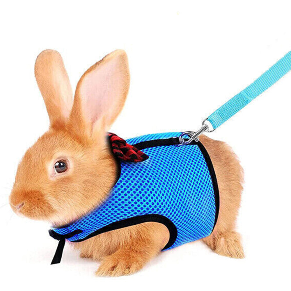 Rabbit Harness and Leash Set Adjustable Breathable Mesh Vest for Bunny Small Pets-Blue
