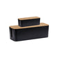 2Pcs Bamboo Lid Cable Management Storage Box for Home and Office-Black, S, L