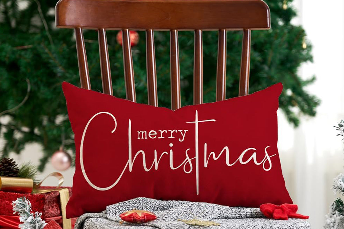 Merry Christmas Throw Pillowcase Rectangle Lumbar Winter Holiday Cushion Cover