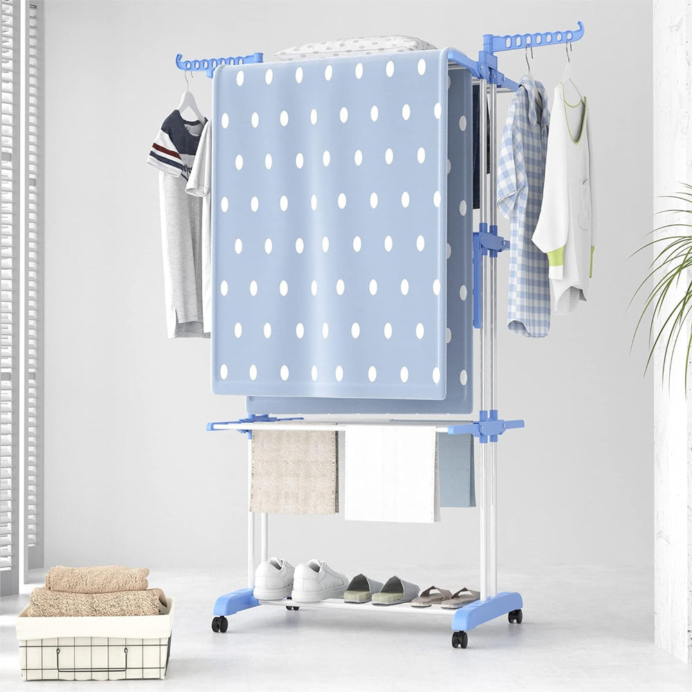4-Tier Clothes Drying Airer Foldable Stainless Steel Movable Drying Rack
