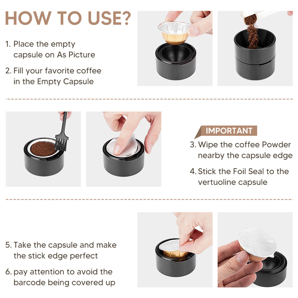 Reusable Vertuo Capsule Refill Kit for with 50 Pcs Foil Lids