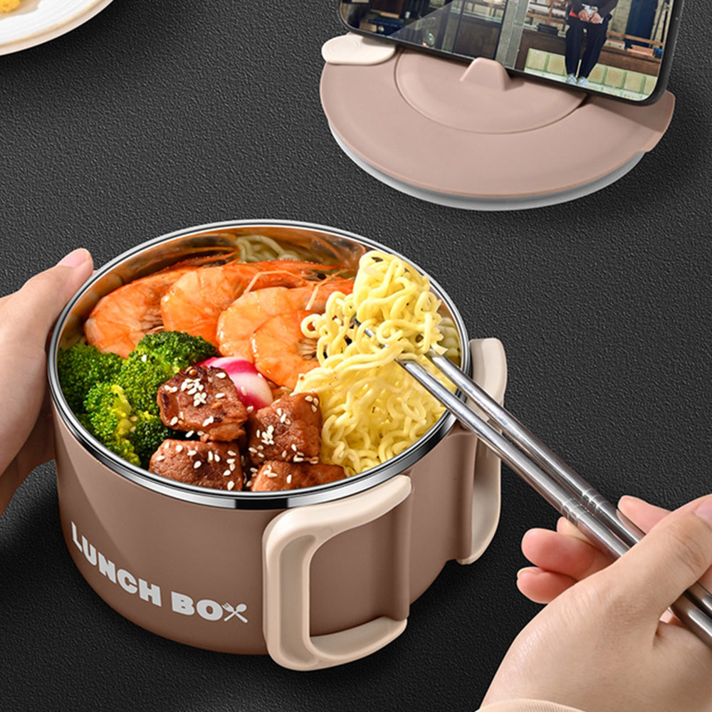 1200ML Large Ramen Bow with Lid Spoon Storage Bag Stainless Steel Food Container for Microwave