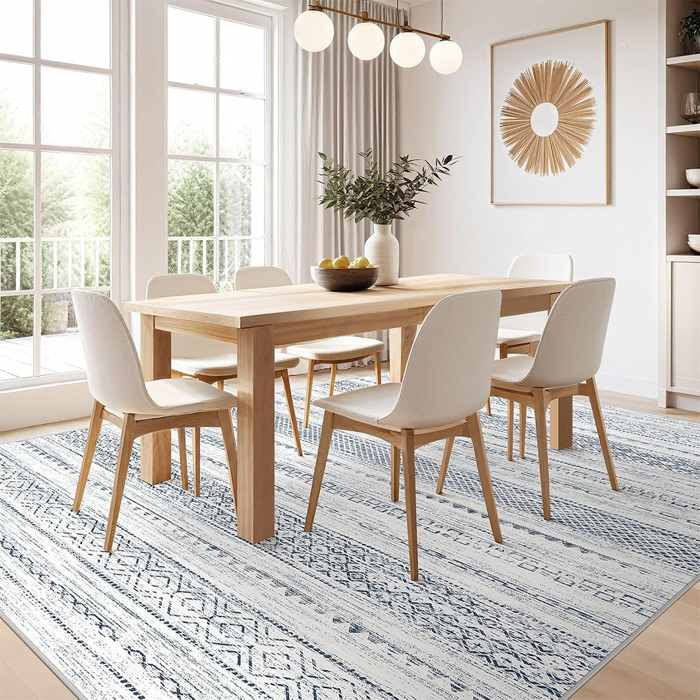 Bohemian Rug Crystal Velvet Machine Washable Non-Slip Scratch-Proof for Living Room Bedroom Dining Room-Blue
