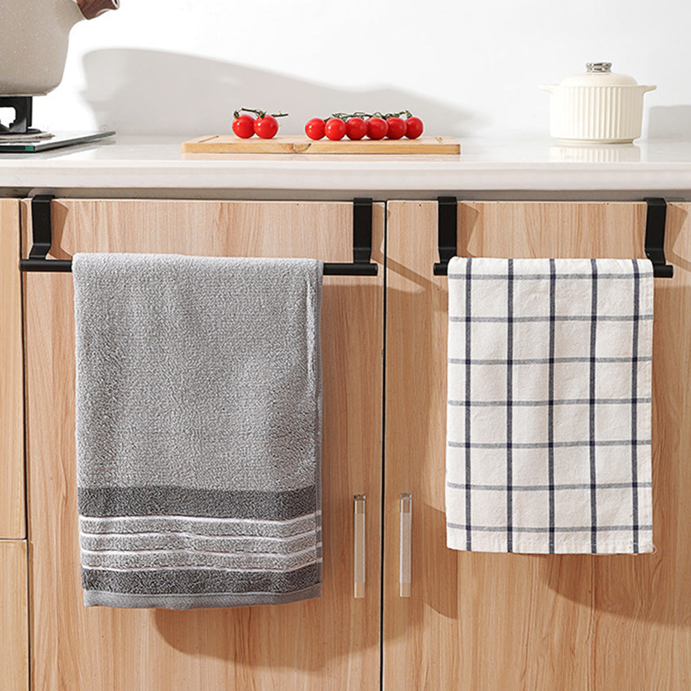 Stainless Steel Cabinet Door Towel Holder Adjustable No Drill Towel Bar for Kitchen Bathroom-Black