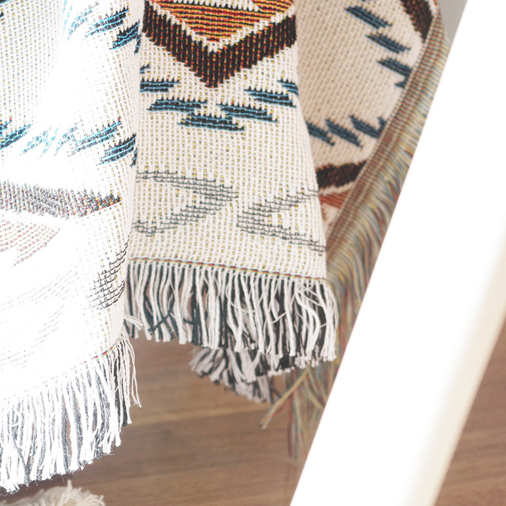 130x160cm Aztec Throw Blanket Bohemian Sofa Throw Blanket with Tassels