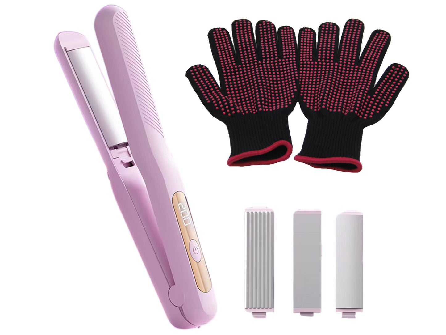 3 in 1 Hair Crimper Hair Straightener Interchangeable Plates with Gloves