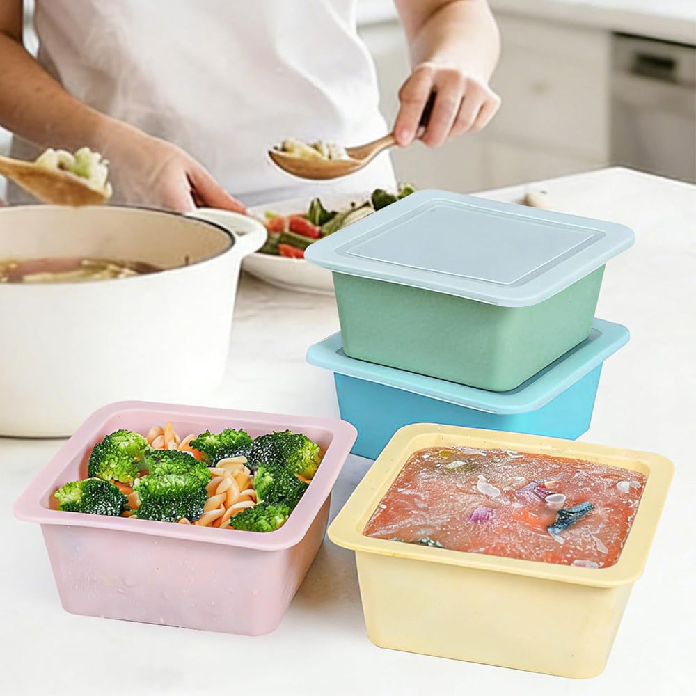 4Pcs Silicone Freezer Tray for Soup Ice Cubes Food Storage Portion Control