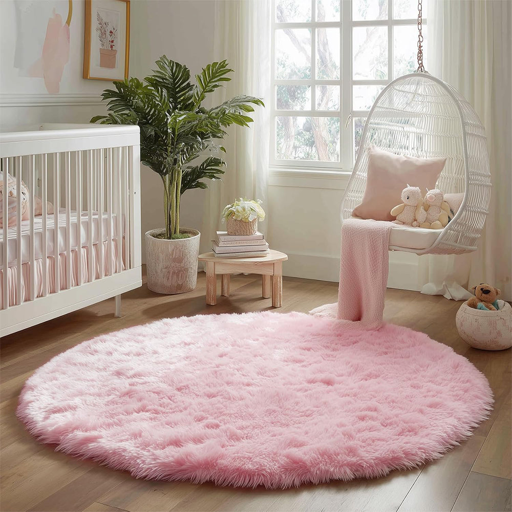Round Fluffy Rug Plush Area Rug Soft Non Slip Carpet for Living Room Bedroom