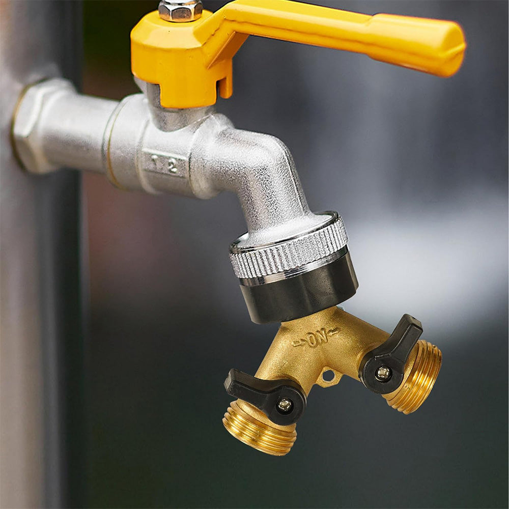 Brass Garden Hose Splitter 2 way Heavy Duty Y Splitter 2 Valves
