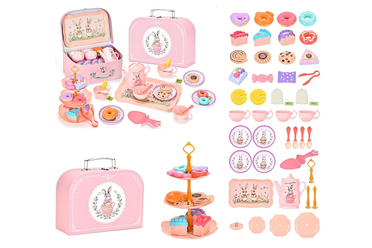 Pretend Play Tea Party Set with Dessert and Carrying Case for Role Play