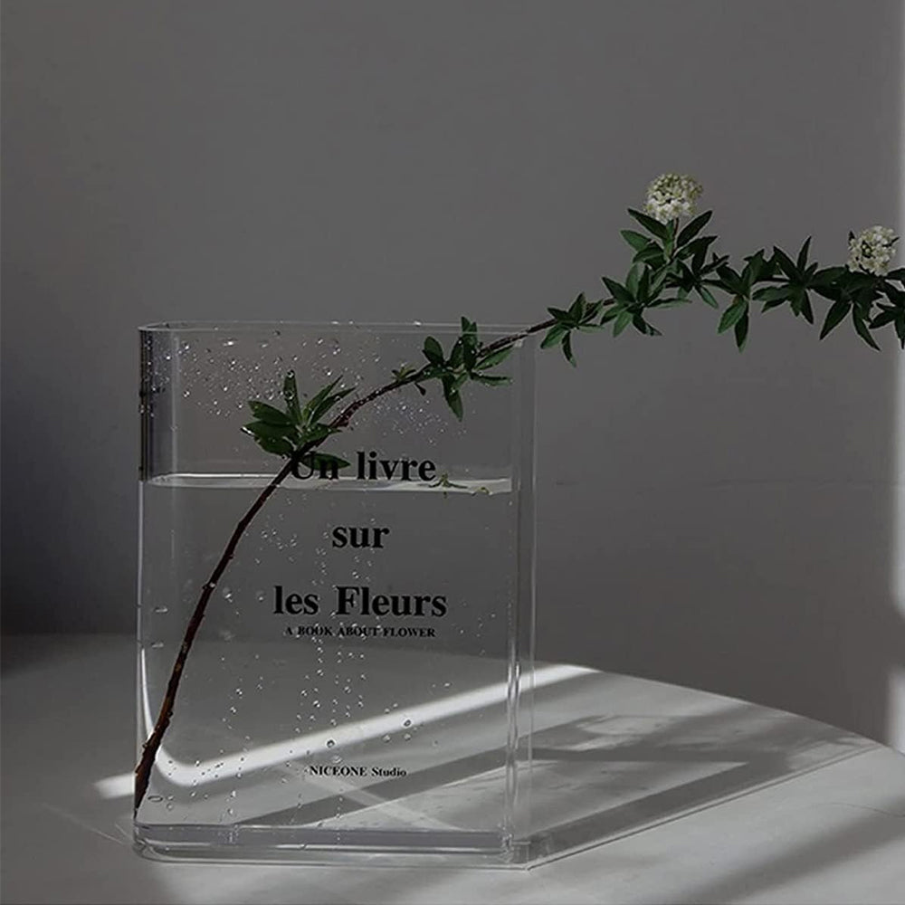 Plastic Clear Book Vase for Flowers Bookshelf Vase Decoration-Clear