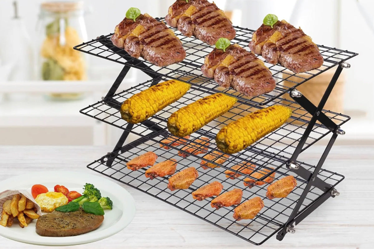 3-4 Tier Foldable Cooling Rack Stackable Wire Rack for Baking and Cooking