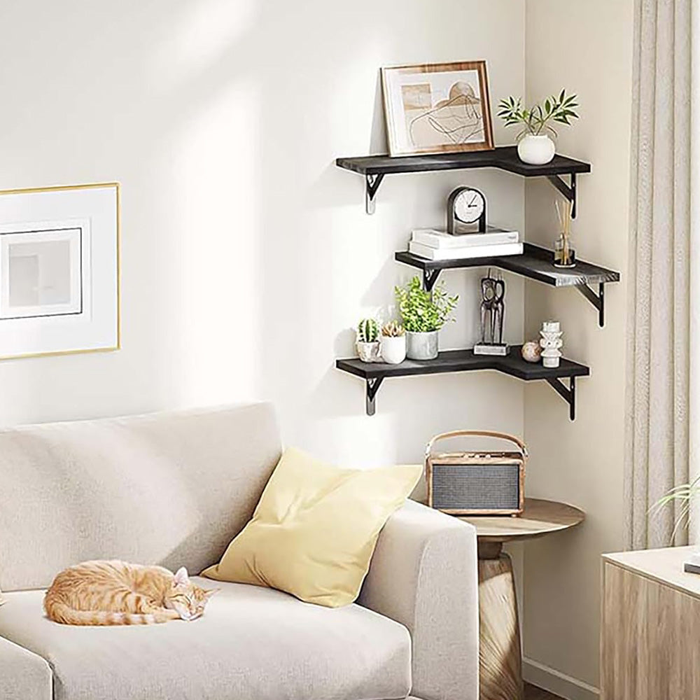 Corner Floating Shelves Set of 3 Wall Mounted Rustic Wood Storage Display Shelves