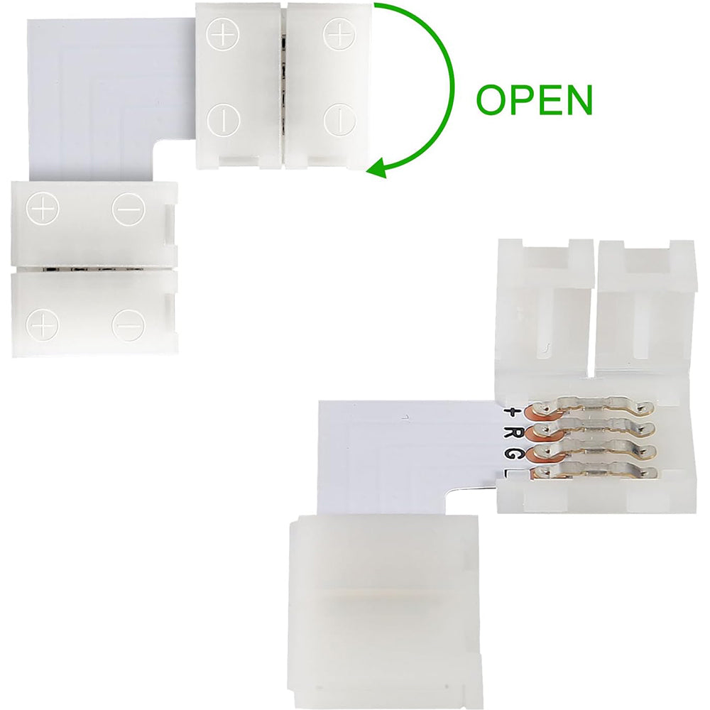 10Pcs L Shape 4-Pin 10mm LED Connectors with 20Pcs Clips for Strip Lights