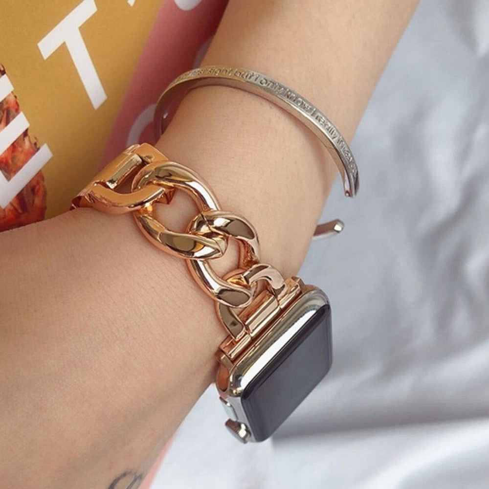 Metal Strap Band for Apple Watch Series 8 7 6 5 4 3 2 1 49mm 46mm 45mm 44mm 42mm-Rose Gold