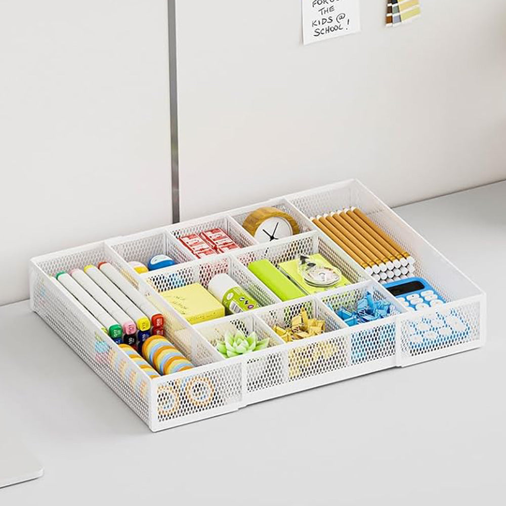 Expandable Desktop Drawer Organizer Basket with Adjustable Dividers for Home Office