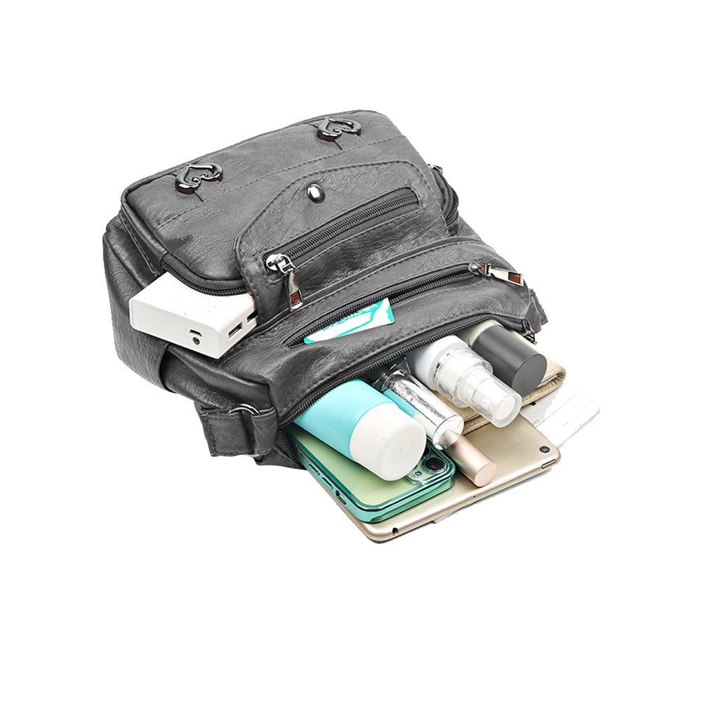 Retro Multi Pockets Crossbody Bag PU Leather Crossbody Shoulder Bag for Women