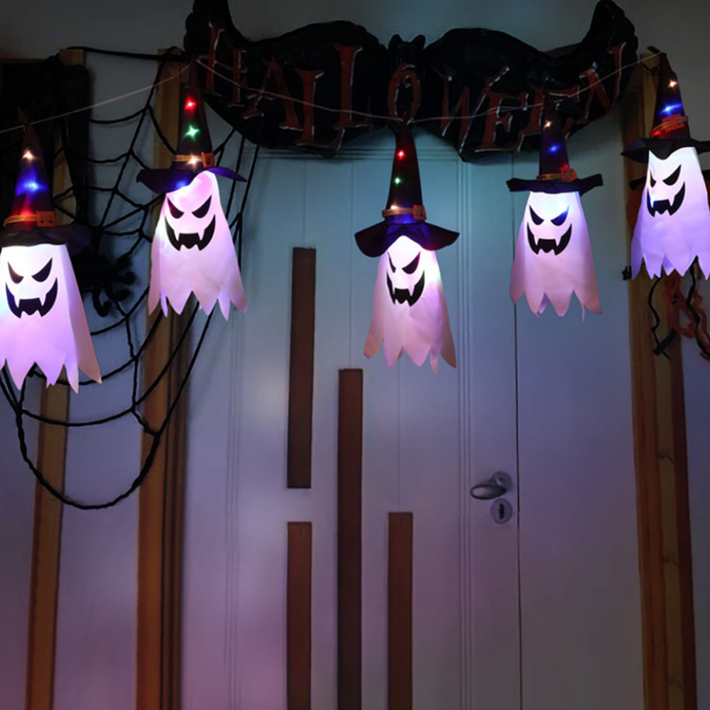 Halloween Led Flashing String Light Hanging Ghost Pumpkin Hat Lamp Prop Halloween Decor