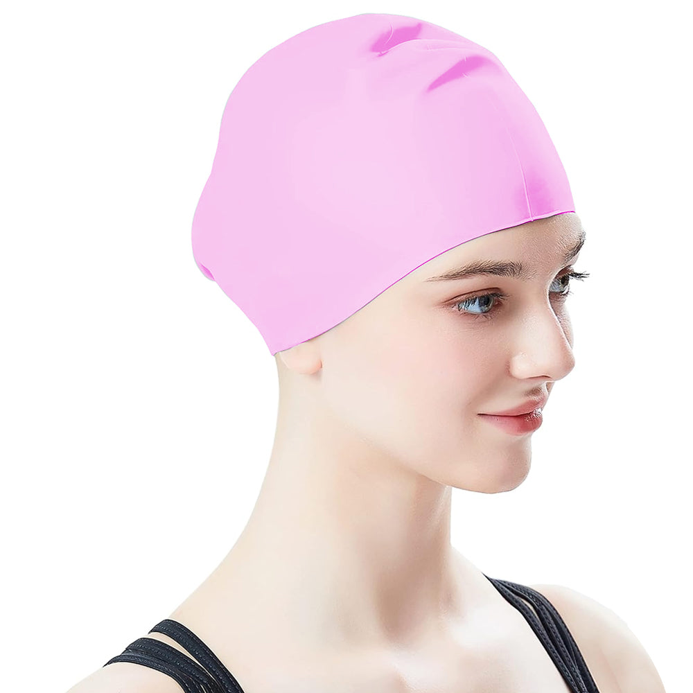 2Pcs Highly Elastic Silicone Swimming Cap Solid Color Water-resistant Ear Protection