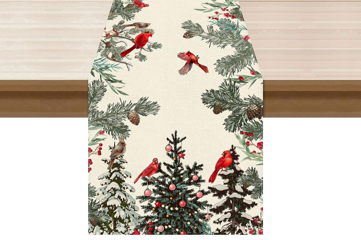 Linen Christmas Table Runner Long Farmhouse Holiday Home Kitchen Table Decorations