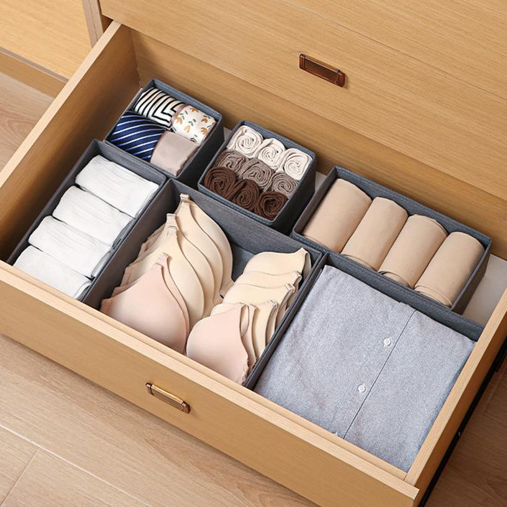 6Pcs Foldable Drawer Organizer Sock Underwear Storage Box with Zipper