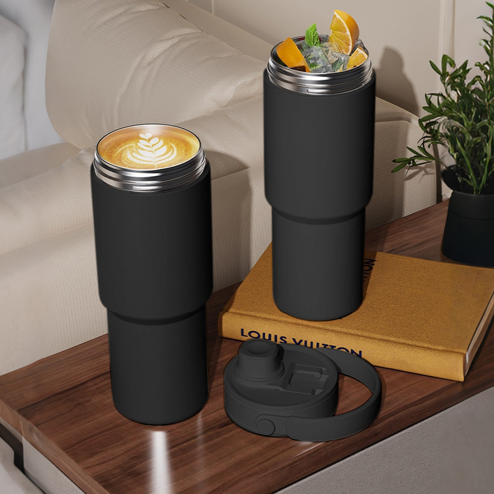 Dual Lid Tumbler with Straw 735ml Large Capacity Vacuum Insulated Water Bottle