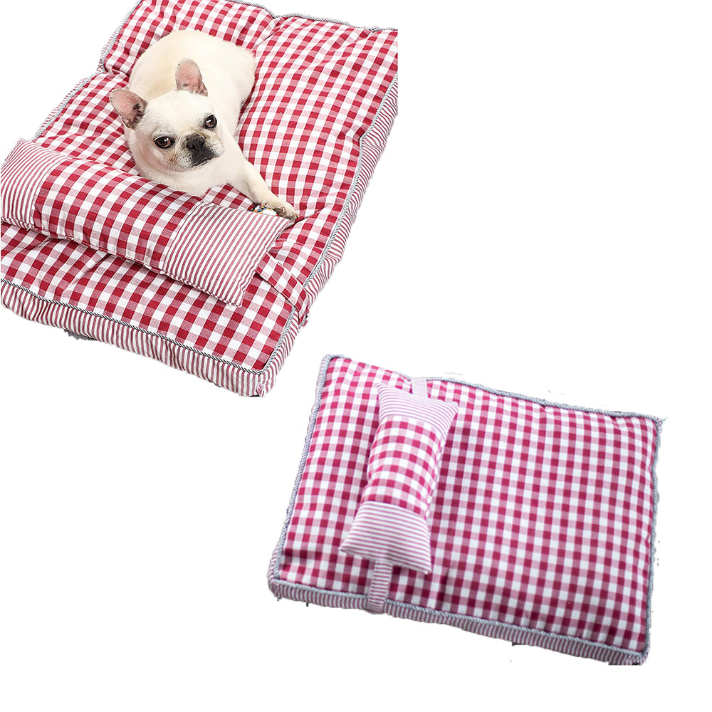 Plaid Pattern Removable Rectangular Pet Bed Sofa With Pillow