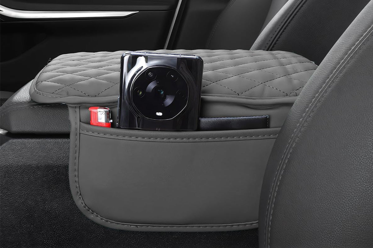 Microfiber Leather Car Center Console Cover Car Arm Rest Cover with 2 Storage Bags
