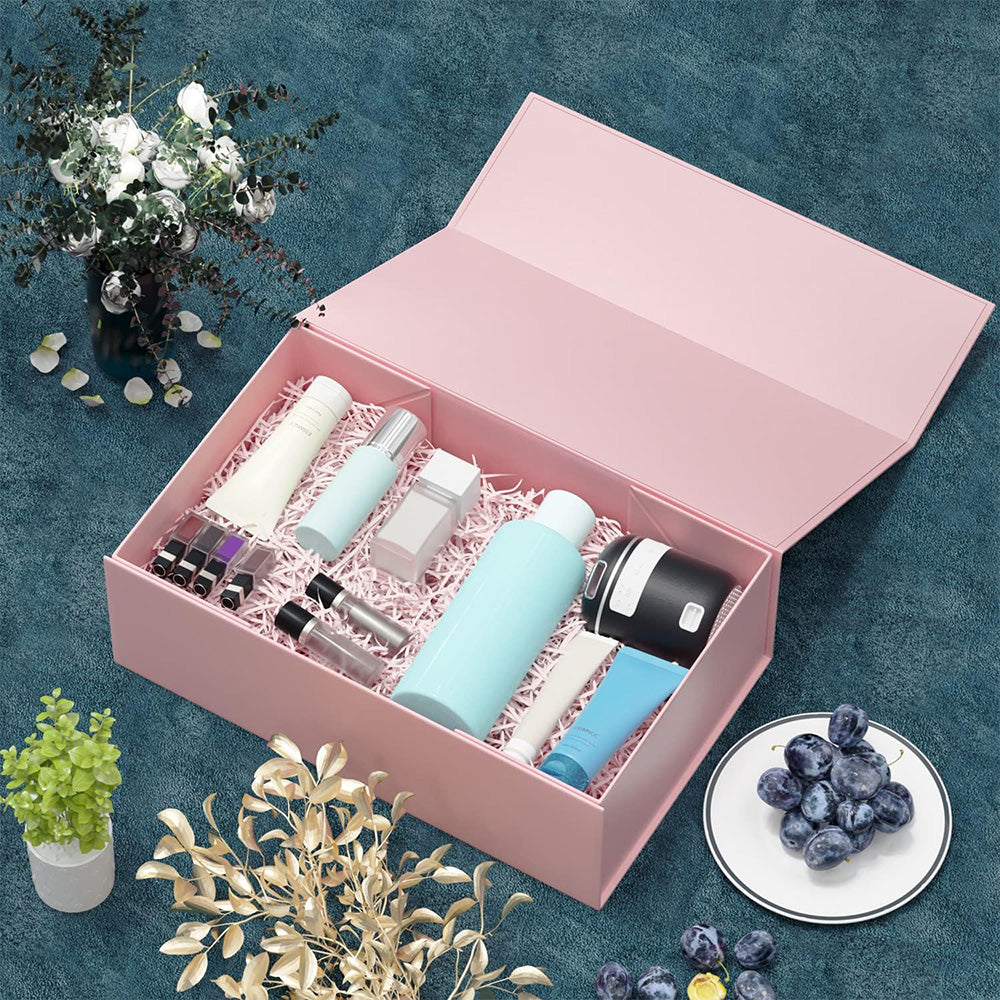 Easy Attached Foldable Cardboard Gift Box for Holiday Packaging-Pink
