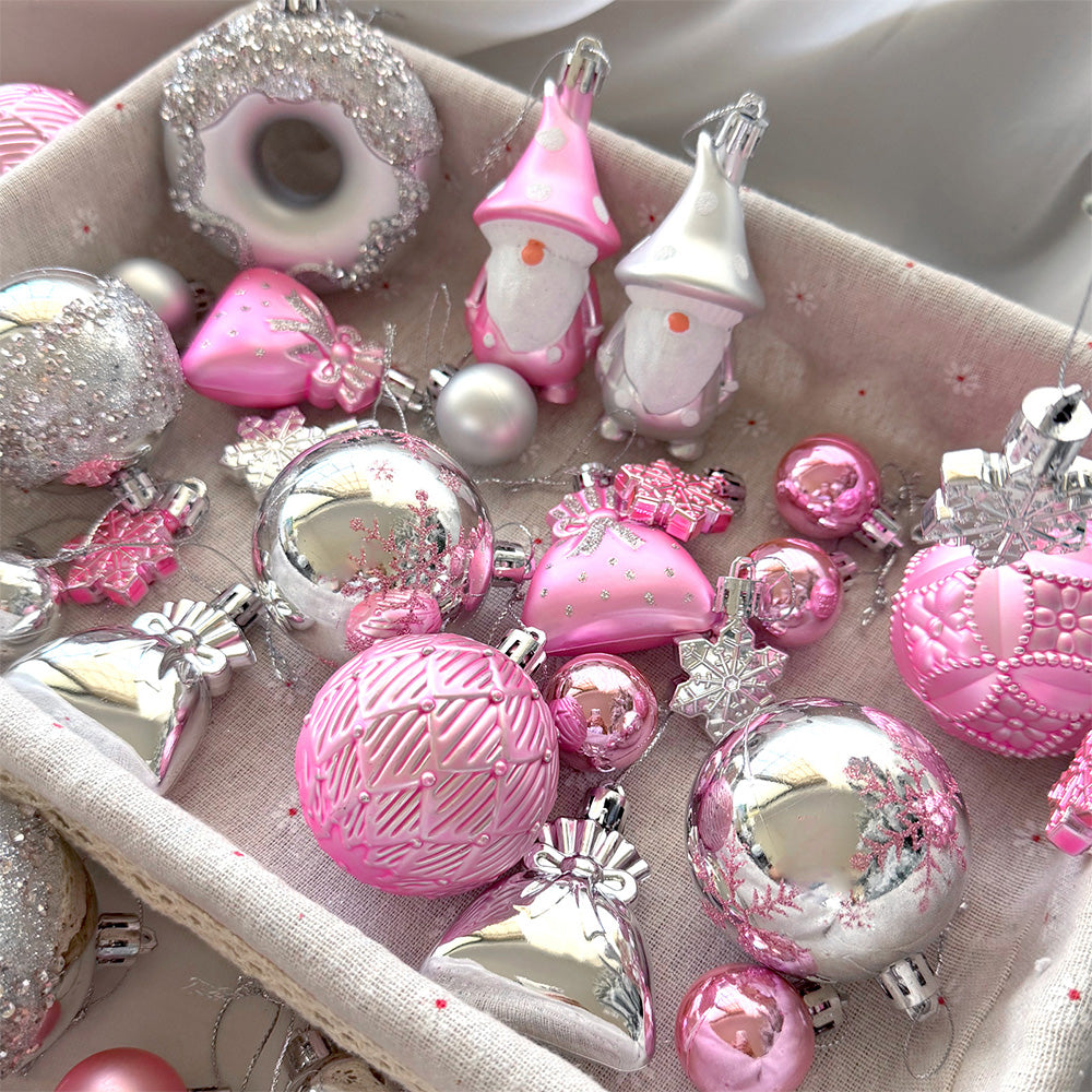 60 Piece Christmas Donut Santa Gnome Ball Hanging Ornament Set
