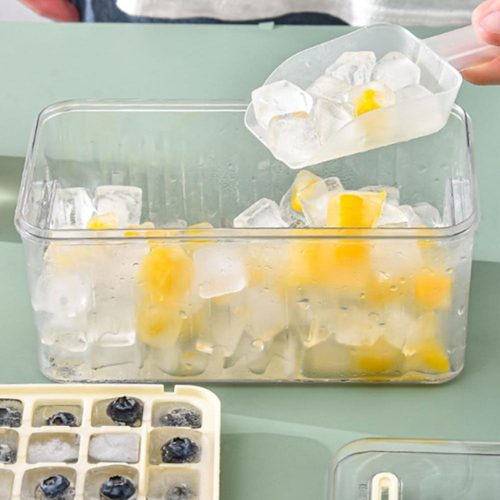 56 Grid Plastic Ice Tray Mold with Scoop Ice Cube Maker Storage Container Box