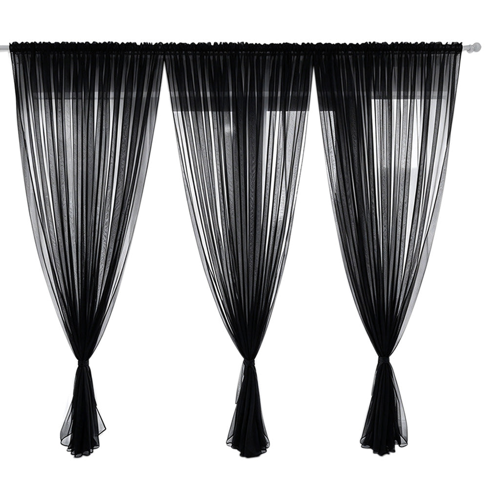 3 Piece Polyester Sheer Rod Pocket Curtains for Window Door Room Divider