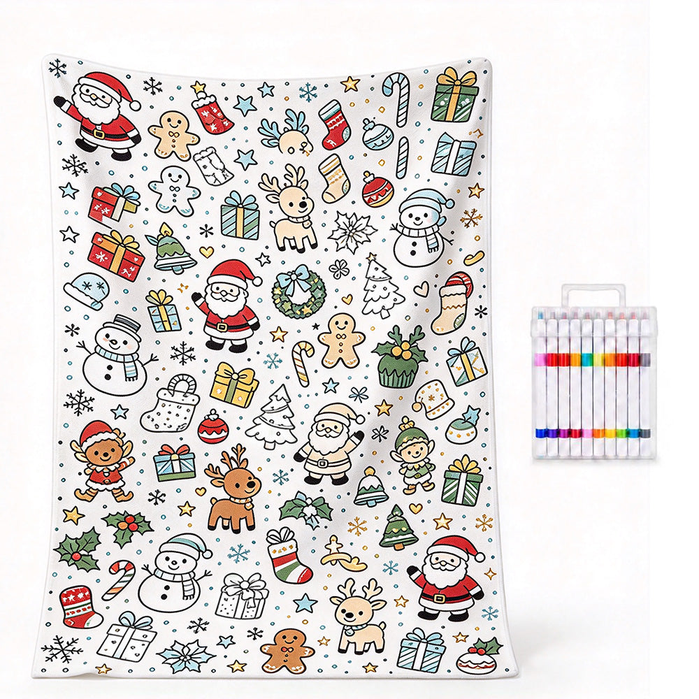 Adult DIY Christmas Coloring Blanket Black and White Line Art-Style 3