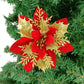 12Pcs Christmas Glitter Poinsettia Artificial Flower with Clip and Stem