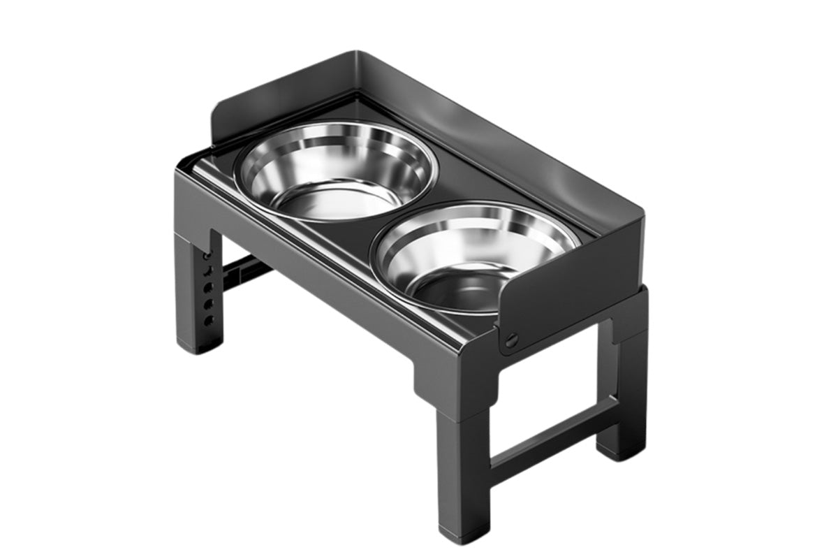 Dog Bowl Stand 5 Height Adjustable Raised Feeder with 2 Stainless Steel Bowls-Black