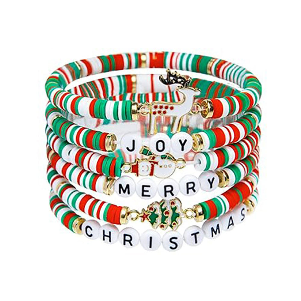 6Pcs Hand Decoration Christmas Bracelets Cute Letter Elastic Bracelet for Women