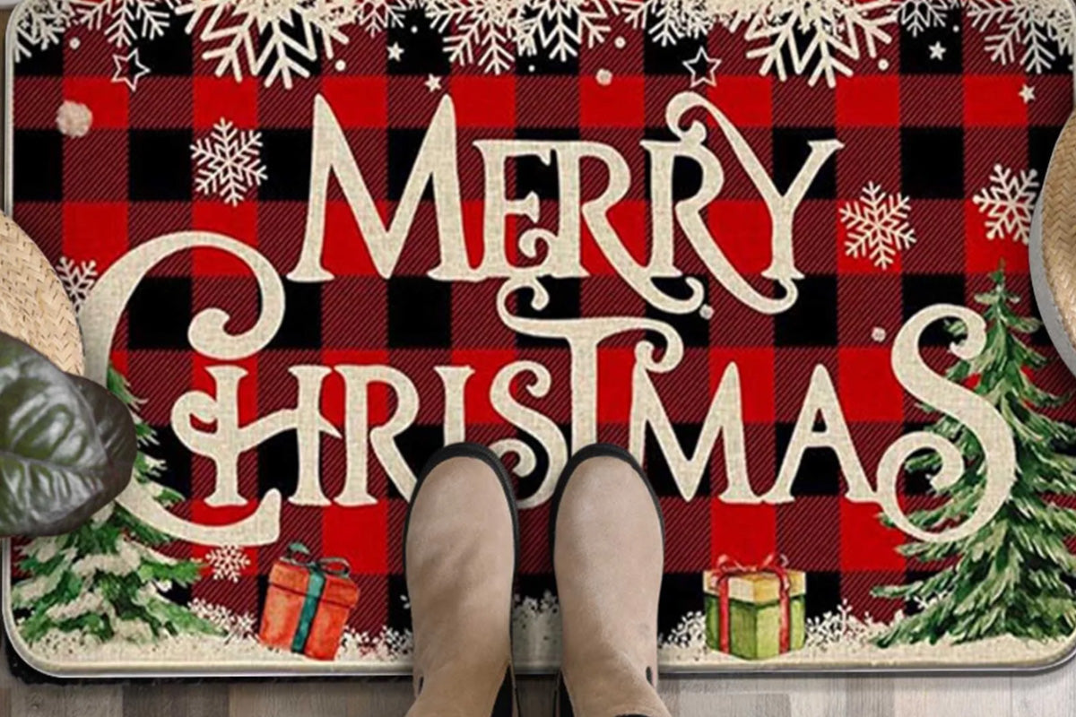 2PCS Christmas Floor Mats Set Non Slip Kitchen Rug for Bathroom Living Room Doorway