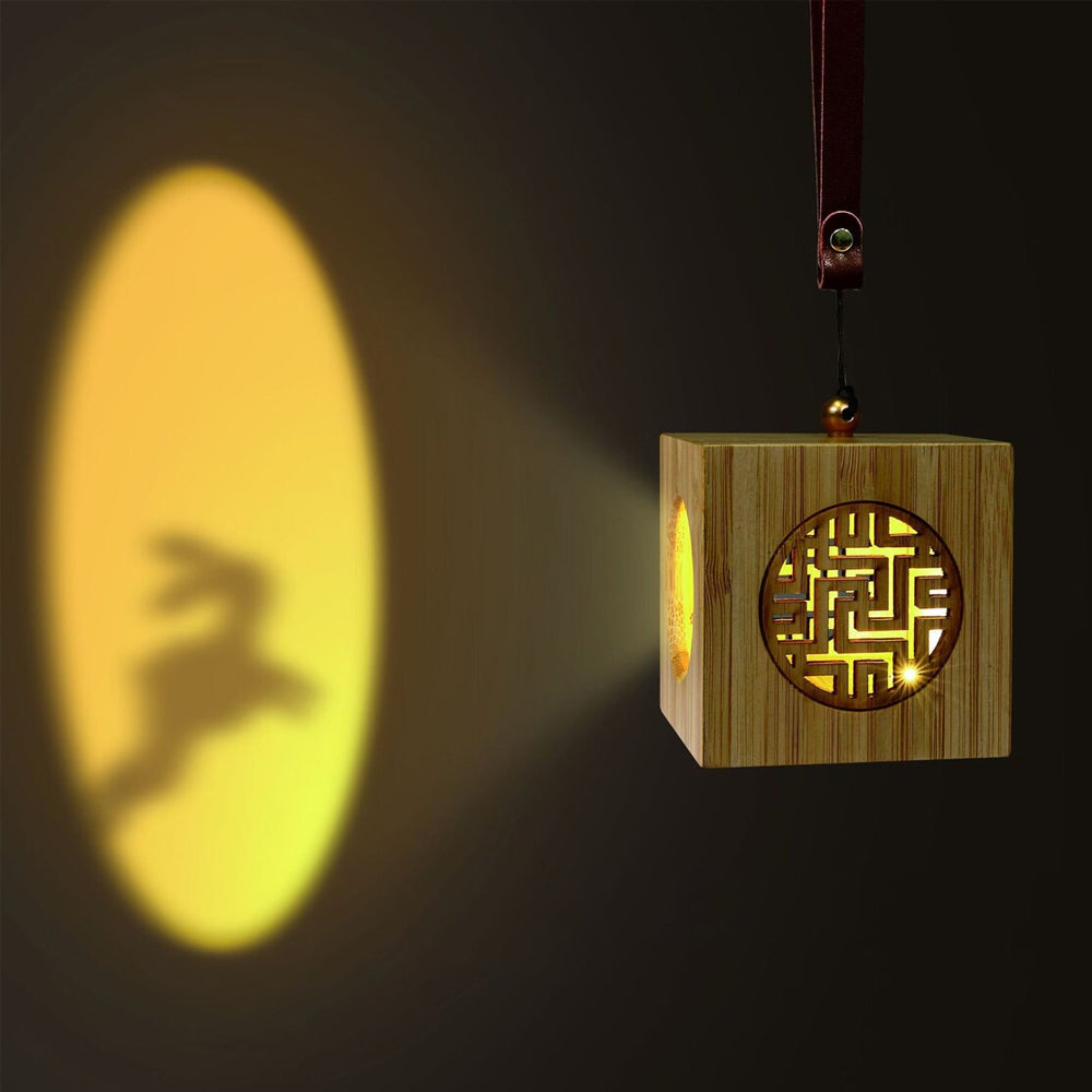 Christmas Party Atmosphere Projector Night Lamp Wood Cube Night Light-Rabbit