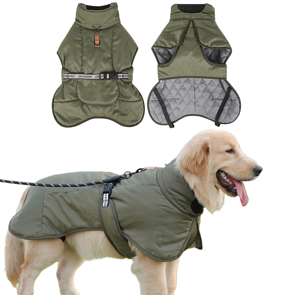 Waterproof Dog Jacket Winter Coat with Buckle and Reflective Strips-Green