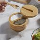 Kitchen Bamboo Salt Cellar with Swivel Lid  for Salt Pepper Sugar Herbs Spice with Spoon