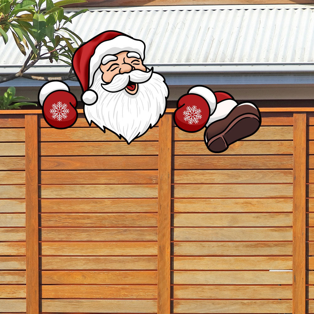 Outdoor Christmas Fence Peeker Decoration Santa Claus Xmas Garden Fence Sign